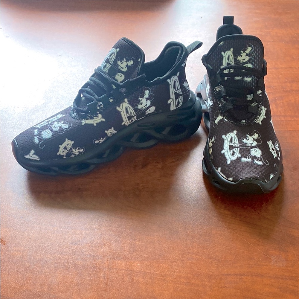 Black Mickey Print Athletic Sneakers